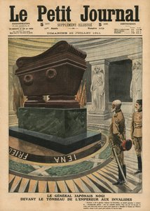 1911年7月23日、パリのレアンヴァリッドにあるナポレオンボナパルト皇帝の墓前の日本将軍野木希典伯爵、「ルプチジャーナル」のイラスト、補足イラスト